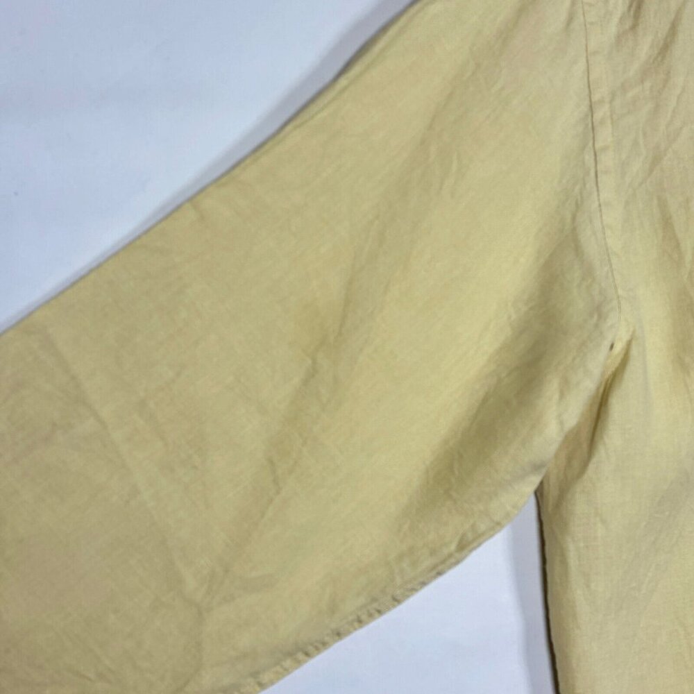 Quiksilver Men's Large 100% Linen Long Sleeve Button Up Shirt Yellow Surf Beach - Picture 6 of 6